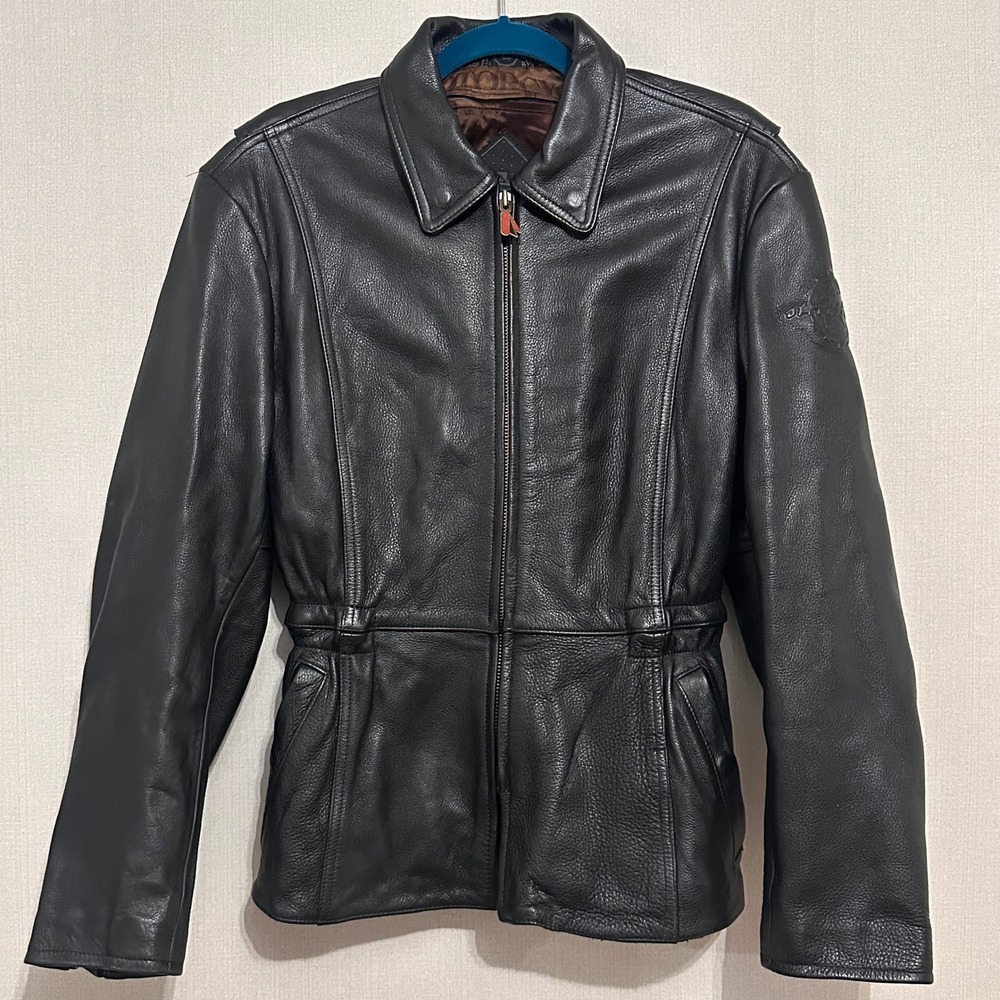 Vintage Hein Gericke Streetline Black Leather Fringe Biker Jacket Womens Large